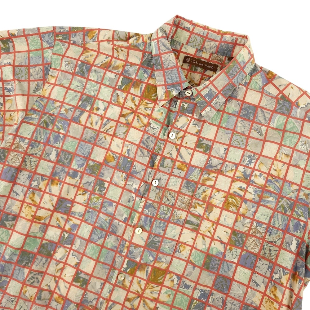 Tori Richard Shirt Mens L Multicolor Check Hawaiian Short Sleeve Button Up